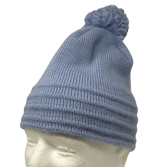 Vintage Wigwam Wool Pom Pom Beanie Toque Winter Hat Blue 90s Skiing Skier USA - Picture 1 of 8